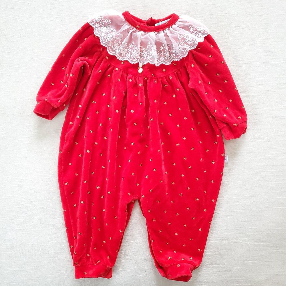 Vintage Red Velvet Star Bodysuit 9 months